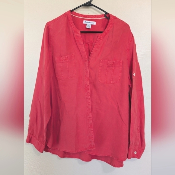 TOMMY BAHAMA Red Coral Long-sleeve Button-up shirt, Soft Tencel Fabric, XL - Picture 1 of 7